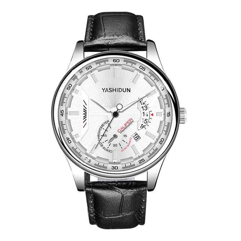 YASHIDUN Men s Quartz Watch with Blue Dial and Leather Strap