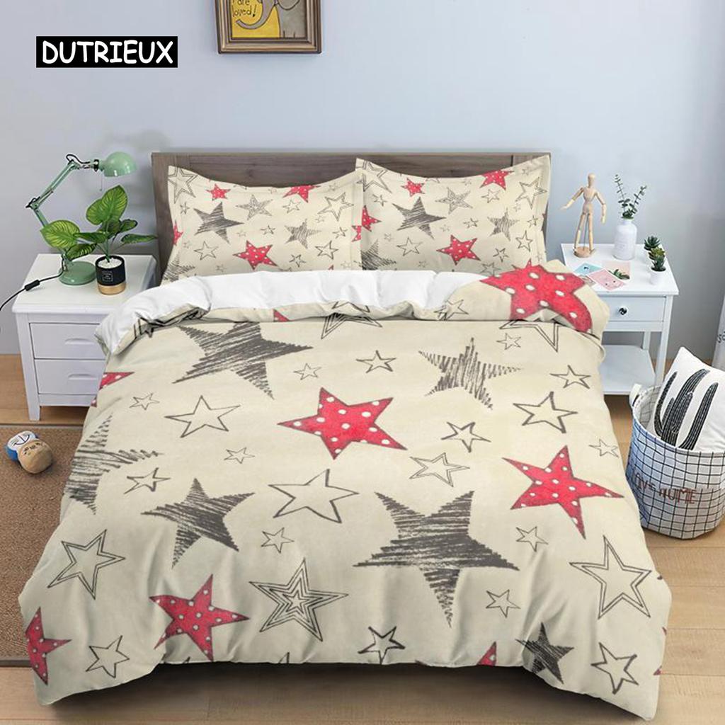 Star Duvet Cover Set Colorful Stars Pattern Print Twin Bedding Set for Kids Teens Double Queen King Size Microfiber Quilt Cover