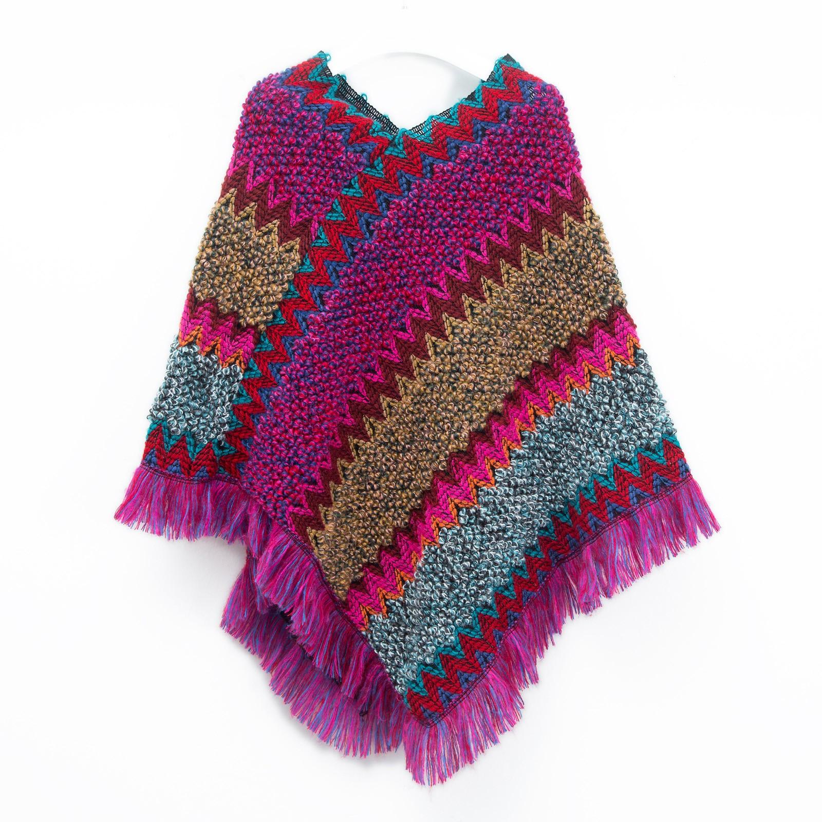 

Womens Ethnic Retro Sassel Head Cape Thick Color Striped Shawl Scarf One Size