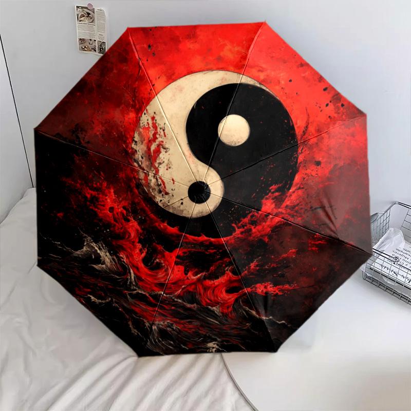 Yin-Yang Symbol  Pattern, Automatic Folding Umbrella, Portable and Foldable Design, 8 Ribs, a Christmas or Birthday Gift.