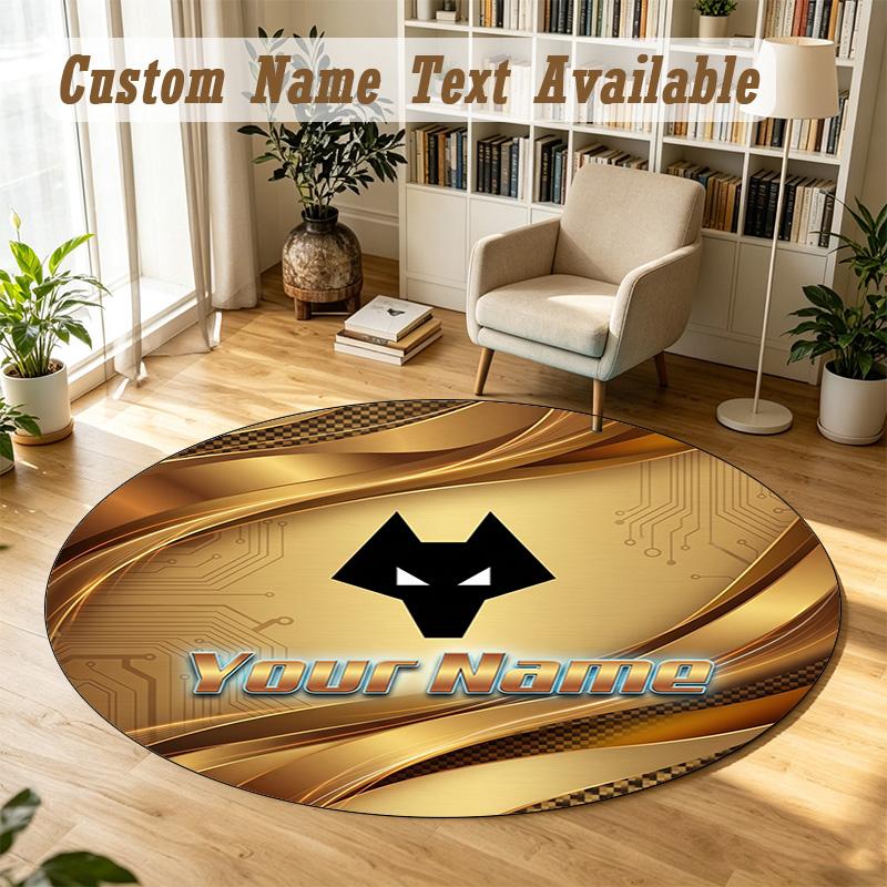 Round Rug Custom NameWolverhampton Wanderers Football Pattern Non Slip Carpet Home Floor Decor