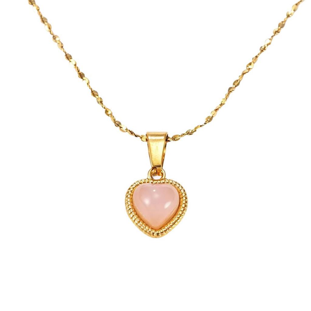 Heart Necklace Set: Natural Stone Cross, Stainless Steel, Waterproof, Colorfast, Fashionable Layered Clavicle Chain for Women