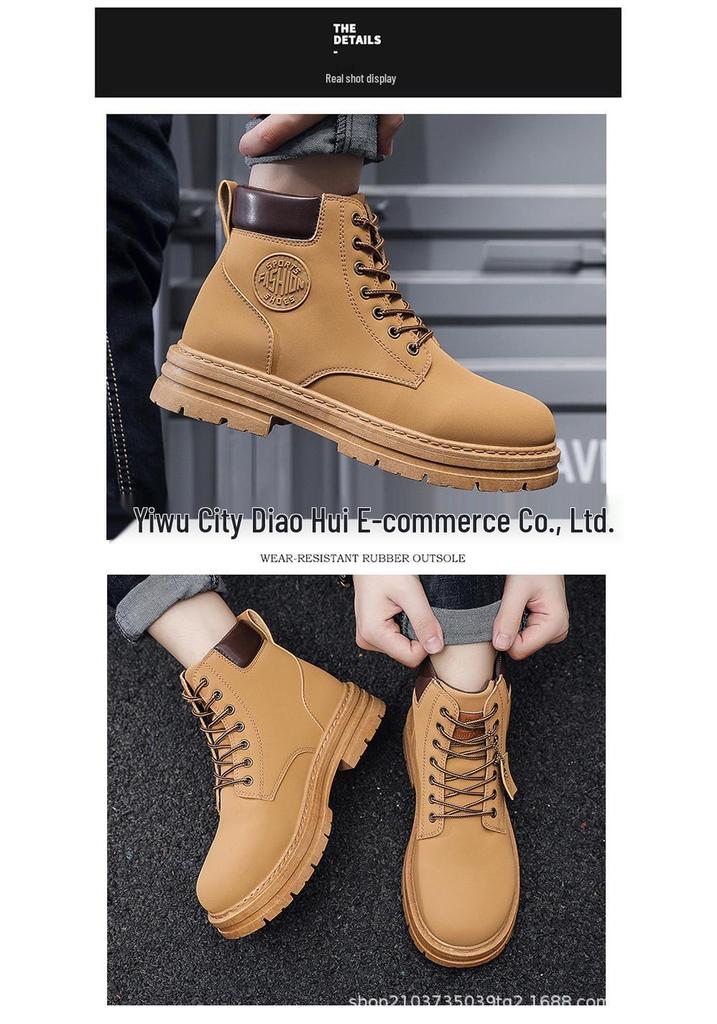 Men's Spring High-Top Work Boots - British Style, Korean-Inspired, Versatile, Trendy, Thick Sole.