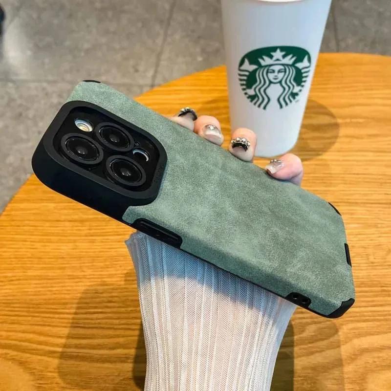 

Luxury Matte Leather Case For iPhone 16 15 14 11 Pro Max 12 13 Mini 7 8 Plus XR XS X Shockproof Bumper Soft Silicone Phone Cover iPhone 16 Pro Max зелений