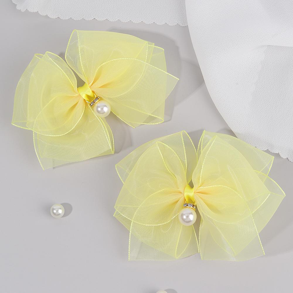2Pcs Multi-layer Bow Hair Clips For Girls Chiffon Solid Hairpins Cute Pearls Pendant Barrette Kids Headwear Hair Accessories