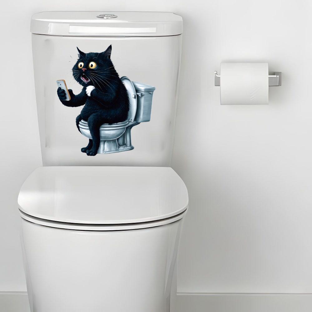 Self-adhesive Cartoon Cat PVC Toilet Stickers for Bathroom Wall Decor