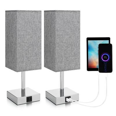 2 Packs Fabric Bedside Table Lamp Nightstand Lamp with Warm White LED Bulb Desk Light