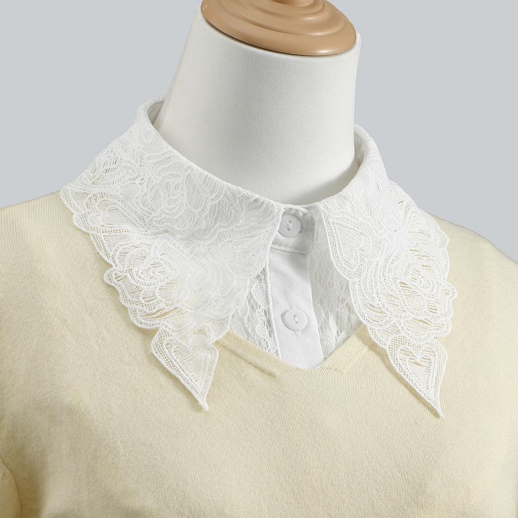 Fashion Floral Lace Front Tie Fake Collar For Women White Stand Detachable Collar Girls Vintage Clothing Accessory Blouse Collar