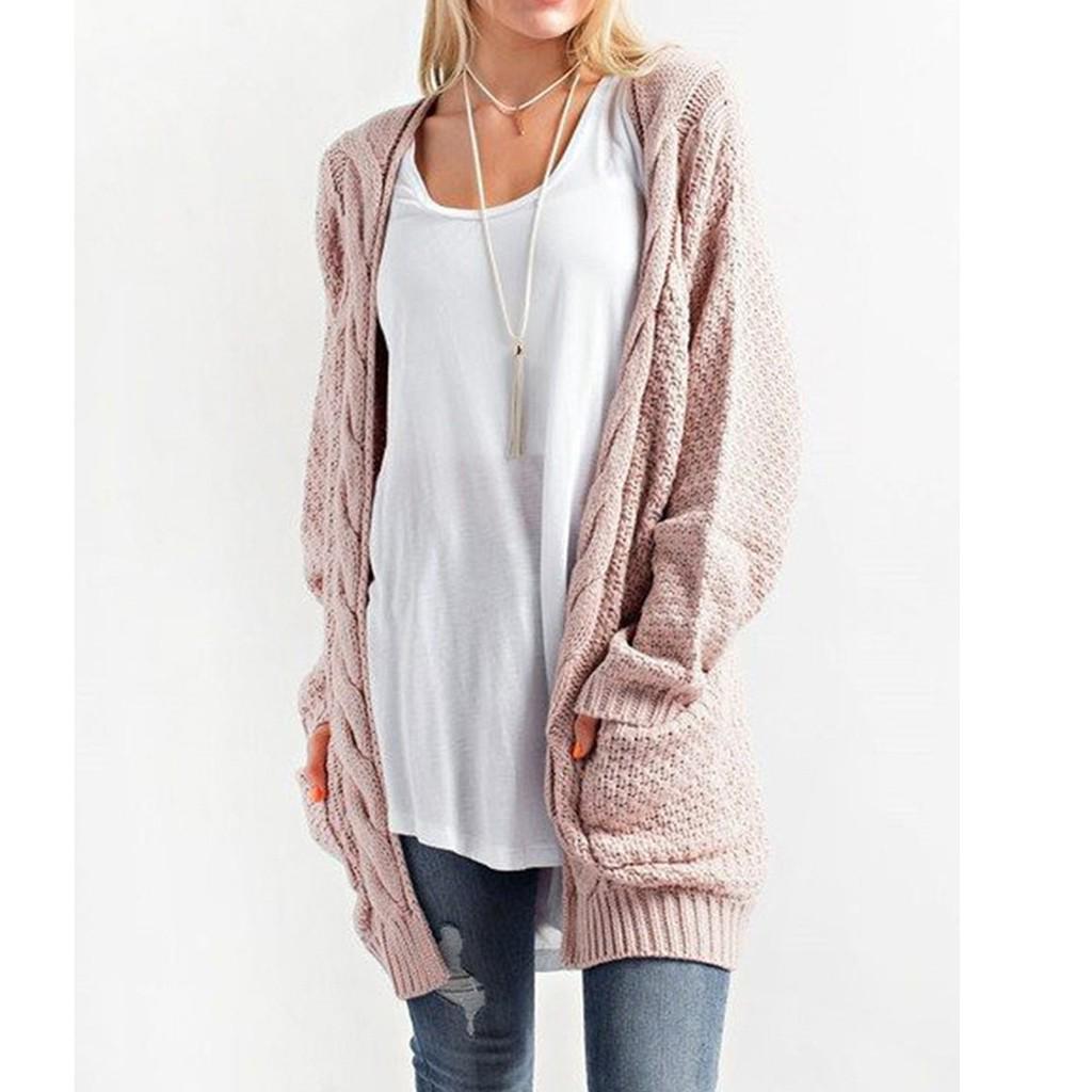 Fashion Women Long Sleeve Knit winter Cardigan Sweater Solid Color Coat