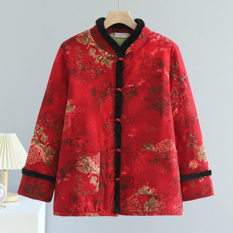 

Middle-aged and Elderly Mothers Wear Button-and-button Cotton-padded Clothes In Winter, New Warm and Thin Tang-style Jackets 3XL