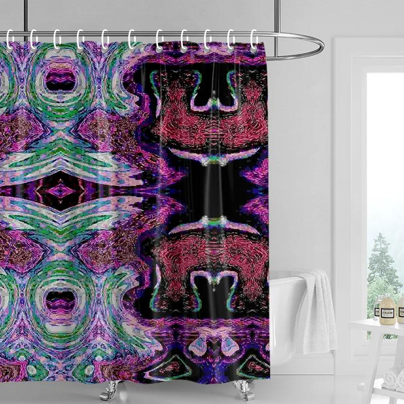 

Psychedelic Symmetry Shower Curtain - Vibrant Purple, Green & Pink Swirls, Waterproof With Grommets, Modern Bathroom Decor W60H190(CM)-1 Pcs