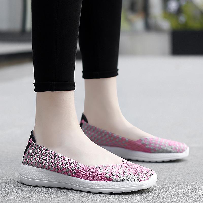 Mocassini Estivi Rosa Scarpe da Passeggio sulla Spiaggia Donna Multicolore Intreccio Casual Morbidi Slip-on Mocassini Piatti Intrecciati Scarpe da Ginnastica Taglie Forti