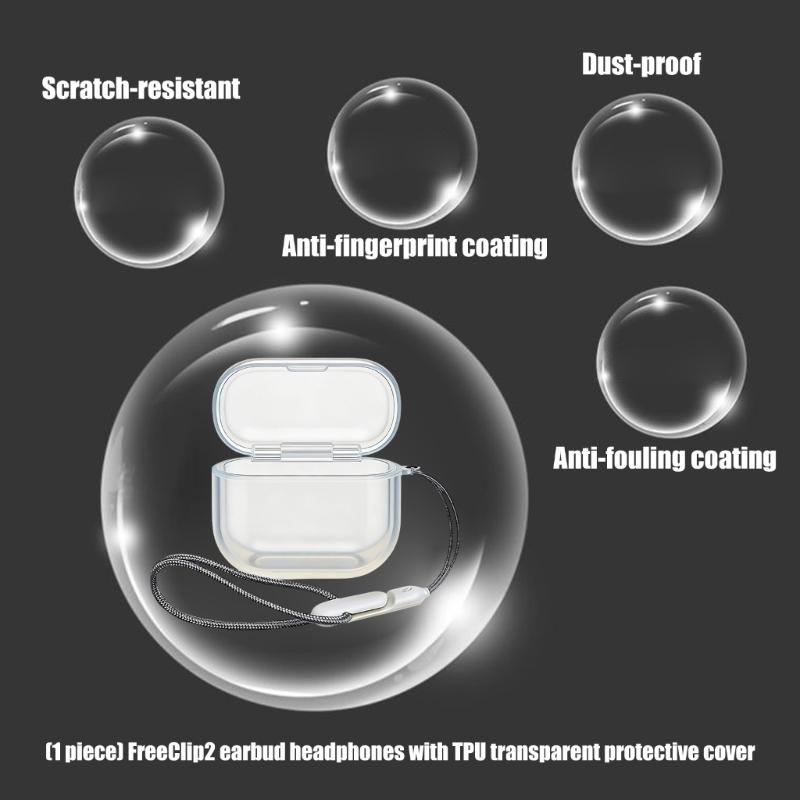 Clear Soft TPU Cover For FreeClip 2 Wireless Headphones Case Shockproof Shell Durability Case With Carry Lanyard