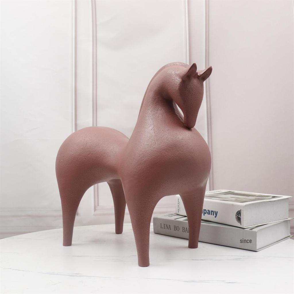 Modern Red & White Resin Tang Horse Ornament for Living Room or Office Decor