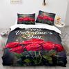 Rote Rose Königin König Bettbezug 3D Schönes Blumen-Thema Bettwäsche-Set Für Frauen Mädchen Romantische Florale Bettdecke Kissenbezug