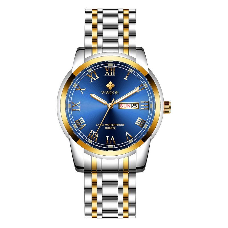 

WWOOR Мужские часы со стальным ремешком Модные деловые мужские часы Водонепроницаемые кварцевые часы