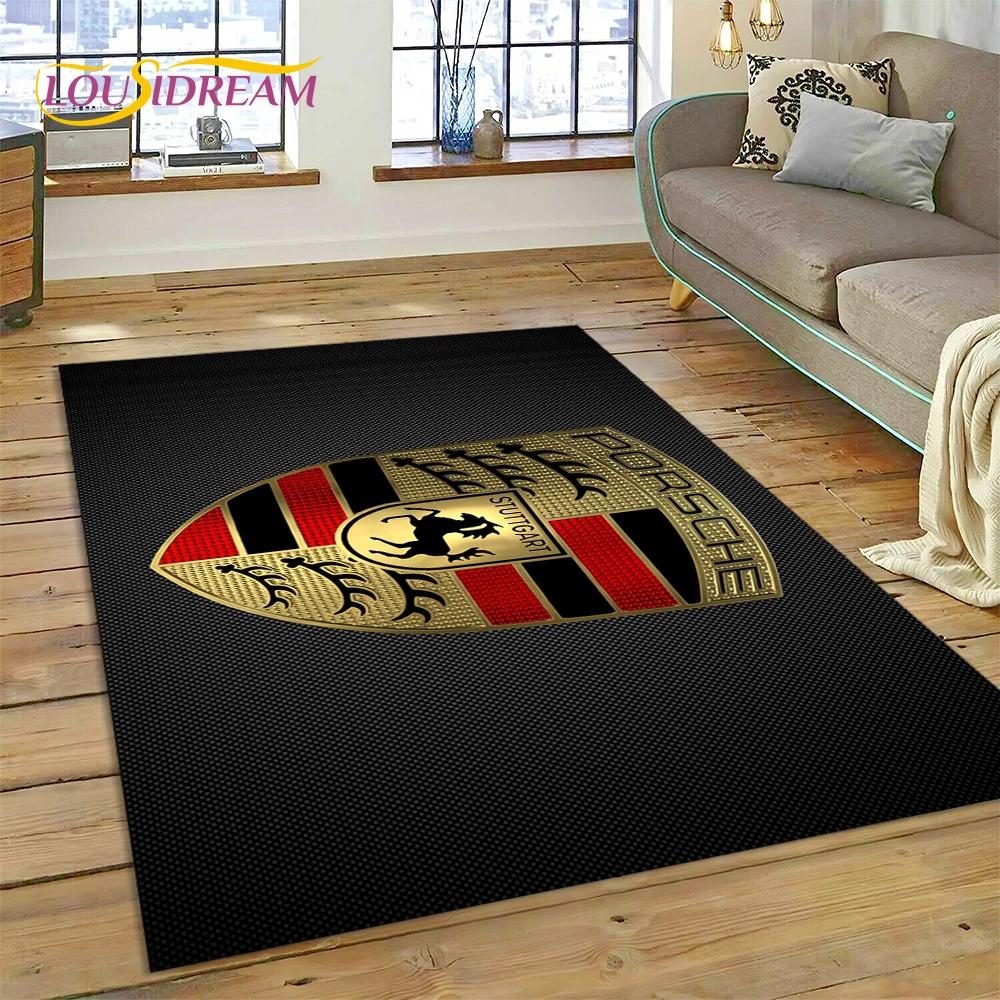 Car Logo P-Porsche 3D Printing Rug Carpet for Living Room Bedroom Home Decor,Floor Mat Non-slip for Sofa Doormat Gift Kids Play