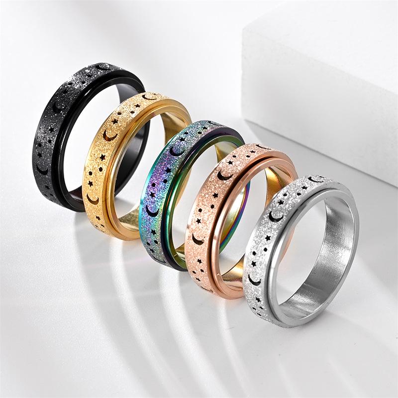 Stainless Steel Rotatable Star and Moon Decompression Ring Size 11
