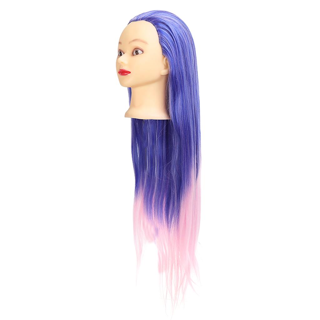 Long Hair Mannequin Head Synthetic Fiber Blue Pink Gradient Portable Cosmetology Mannequin