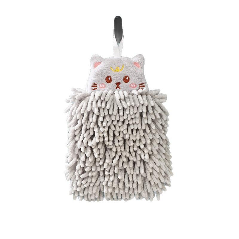 Super Absorbent Microfiber Hand Towel With Hook Loop Soft Cute Cartoon Design Kitchen Bathroom