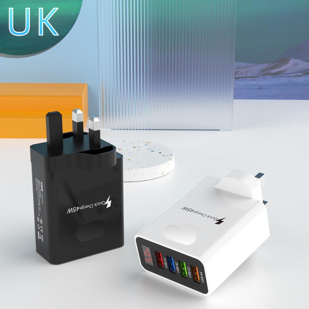 45W Multi-Port USB Charger with Digital Display - 3.1A, EU/US/UK Plug