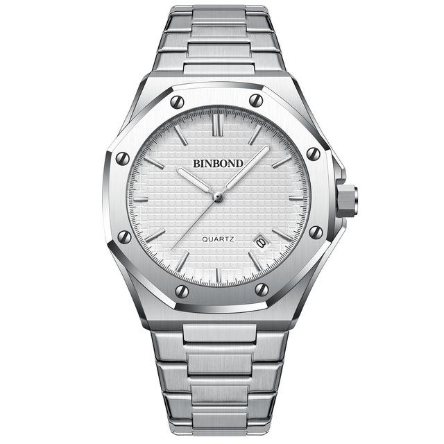BINBOND Fashion Men s Watch Alloy Strap With Octagonal Screw Quartz Movement High End Quartz Men s Watch