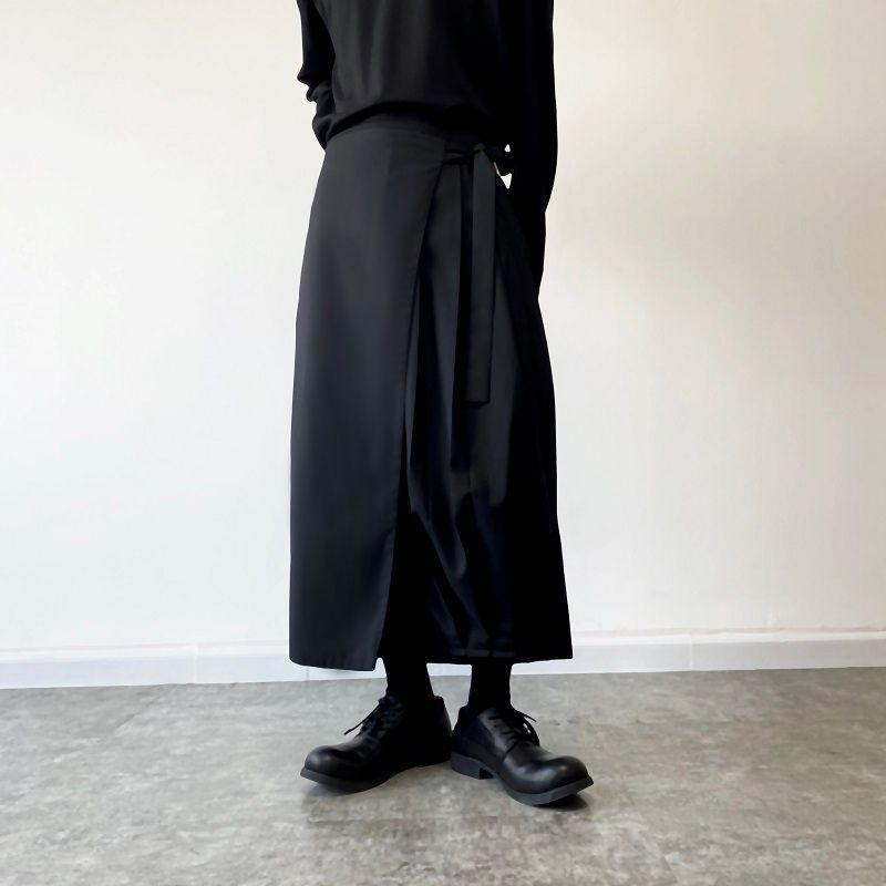 Spring Japanese Retro Dark Wide-Leg Men's Skirt Pants for Casual Workwear