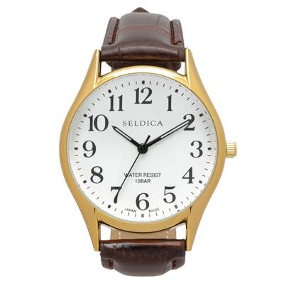 Clefer Serdica Analog White PU Leather Japanese Brown Watch, Dial, Strap, Movement, SD-AM336-WTG, Men's,