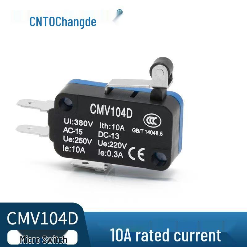 Miniature CMV104D Micro Switch with Short Lever and Roller, Self-Resetting, 1 NO/1 NC.