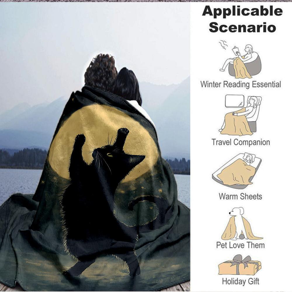 1pc Black Cat Moon Night Blanket Warm, Cozy, And Soft, Suitable for Sofas, Beds, Cars, And Office Use.Perfect for Camping And Travel, Making It a Grea