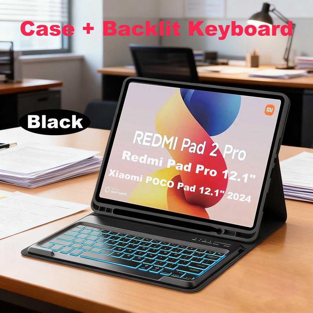Etui do Redmi Pad 2 Pro 12.1/Redmi Pad Pro 12.1 cala, Pokrowiec z klawiaturą Bluetooth dla POCO Pad 12.1 cala