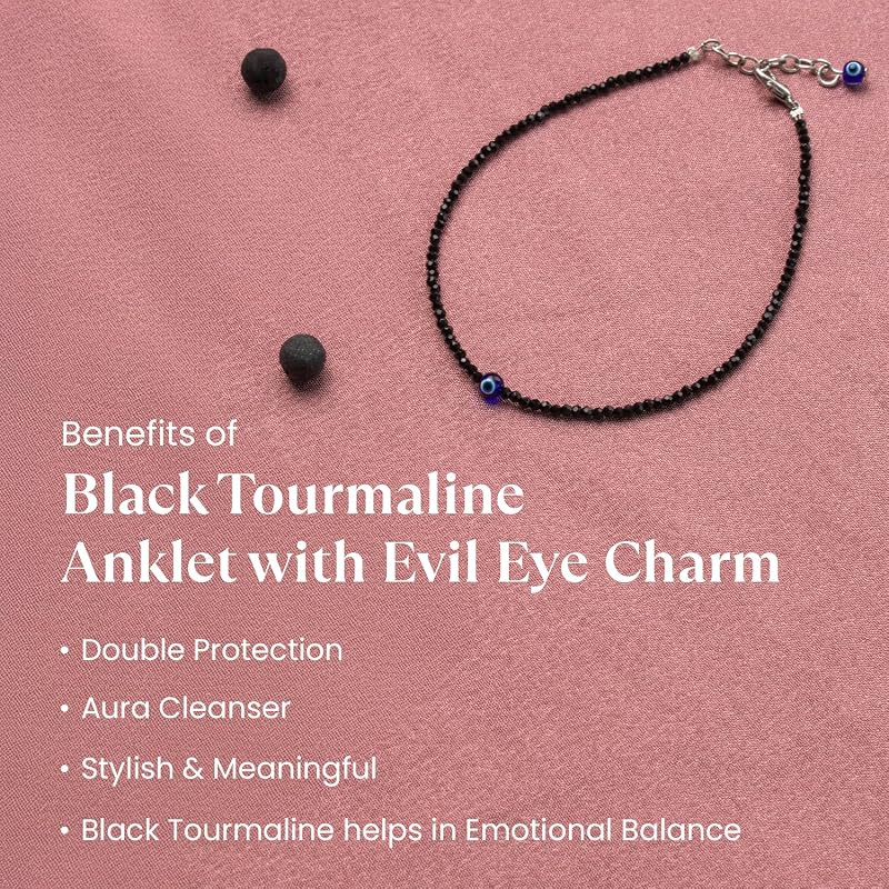 Astrotalk Evil Eye Anklet for Woman with Black Tourmaline | Stone of Protection, Balance & Positivity | Spiritual Anklet