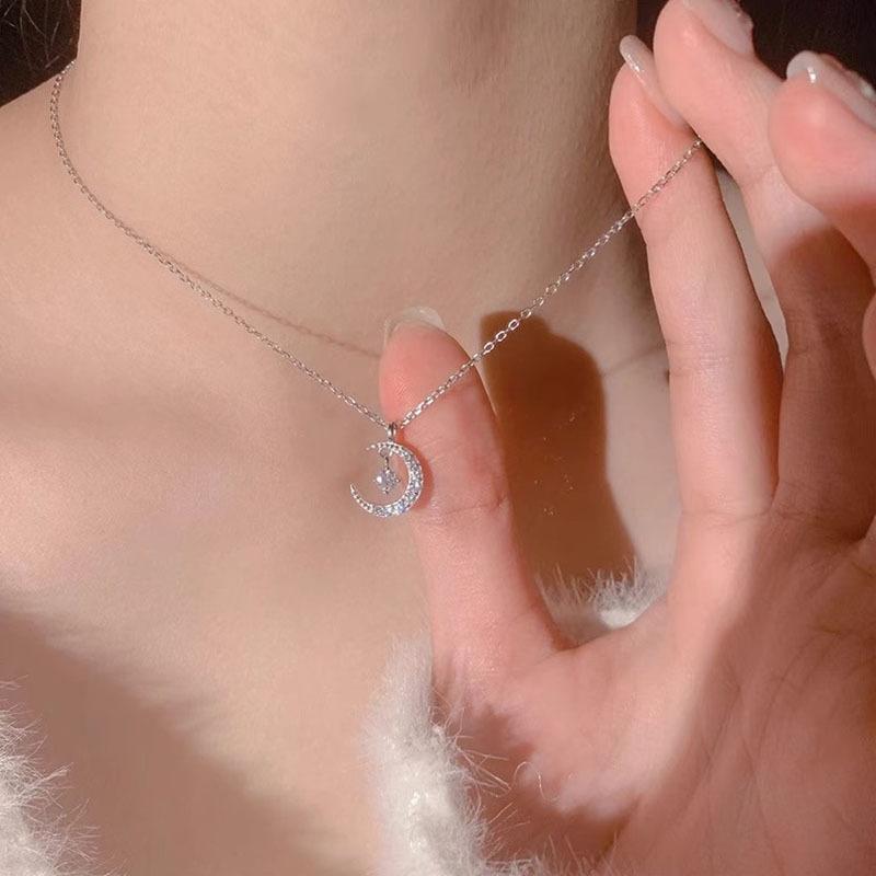Moon Necklace Women's Summer Light Luxury Niche Design Exquisite High-end Zircon Clavicle Chain