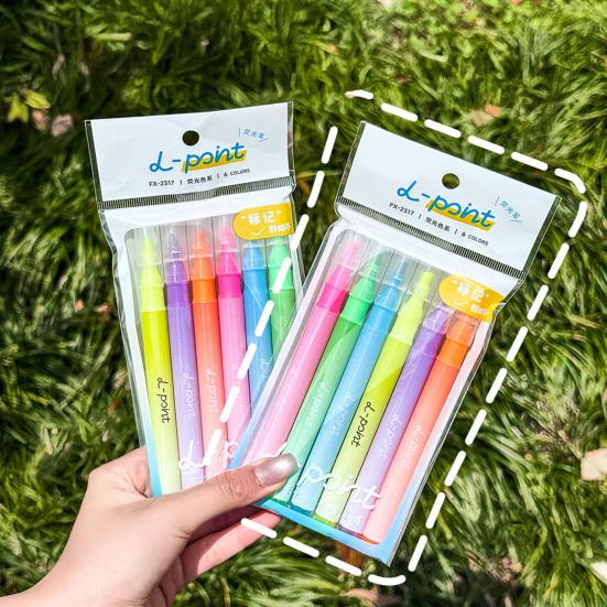 6Pcs Quick-Dry Highlighter Set Large Capacity Eye-Care Markers for Journaling Notes Dual-Tip Cute School Supplies for Kids Students