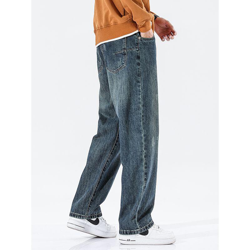 | American retro trendy brand broken stock Harlan pants men's trend loose wide-leg straight youth jeans men