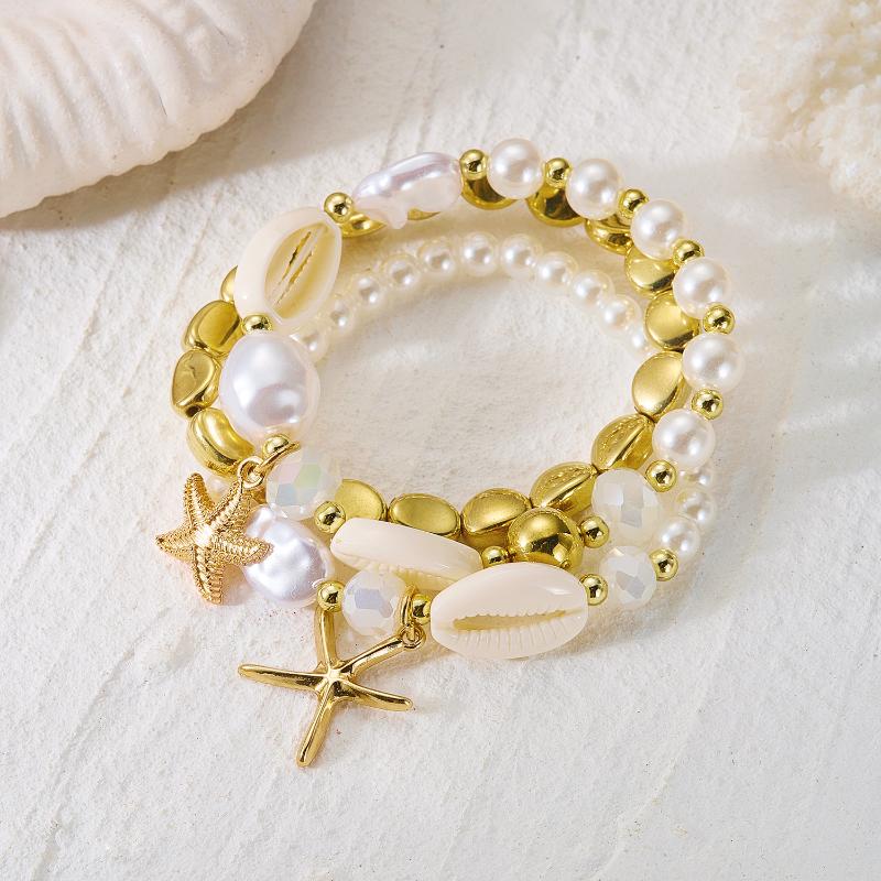 1 Set Summer Ocean Blue Beads Strand Hand Chain Bohemia Starfish Shell Beaded Bracelets For Women Jewelry Beach Vacation Gift