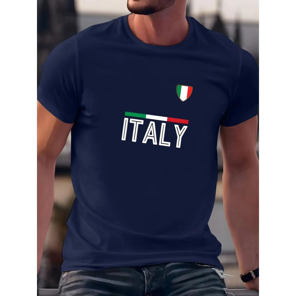 Men's Summer 100 Cotton Fashionable Casual Sports Loose Fit Plus Size Italian Letter Printed Round Neck Short Sleeved T-shirt