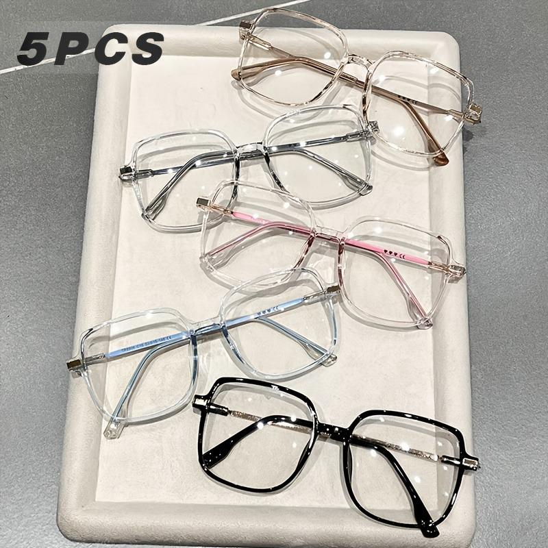 5 Pairs of Fashionable Large Frame Plain Glasses Retro Square Ultra Light Glasses Frame, Daily Wearing Glasses