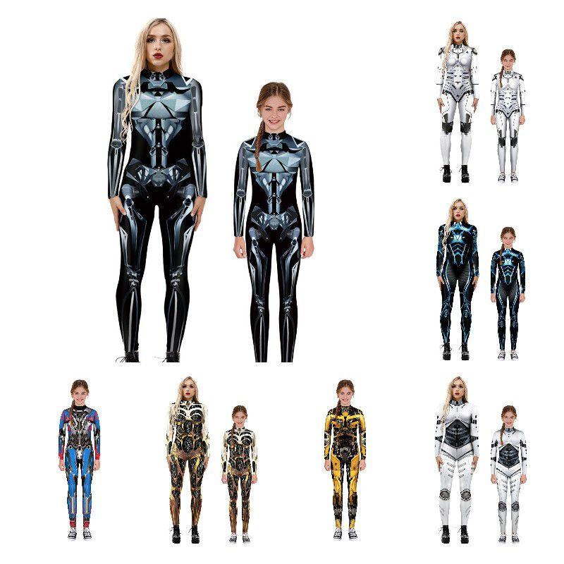 Stretchy Robot Armor Print Halloween Cosplay Jumpsuit Bodysuit Costume