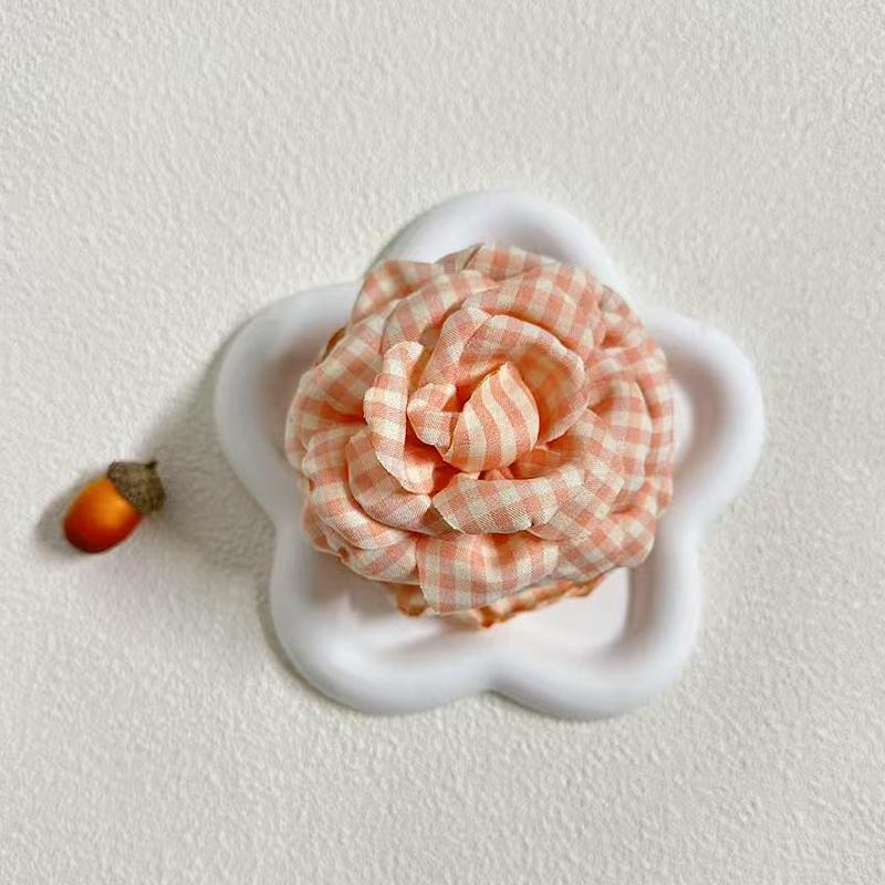 Plaid Fabric Flower Hair clip for women Elegant Ponytail Clip Fashion Girls Hair Accessories