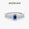 MODIAN 925 Silver Sparkling Royal Blue Oval CZ Luxury Ring Classic Wedding Anniversary Fine Jewelry For Women Gifts