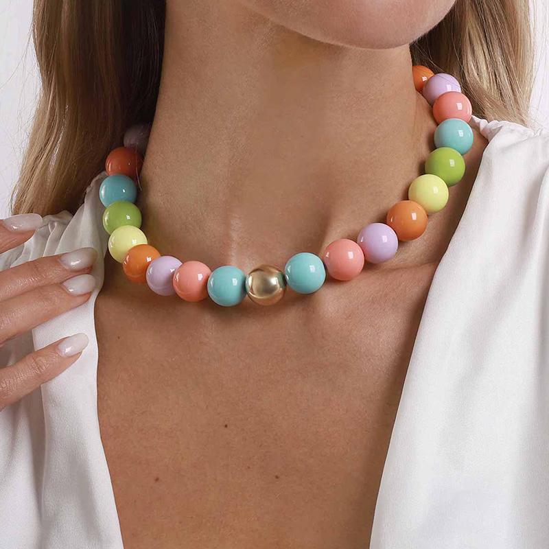 Solid Color Acrylic Bead Necklace Sweet Candy Colored Bead Fashion Cute Bohemian Handmade Colorful Collarbone Chain