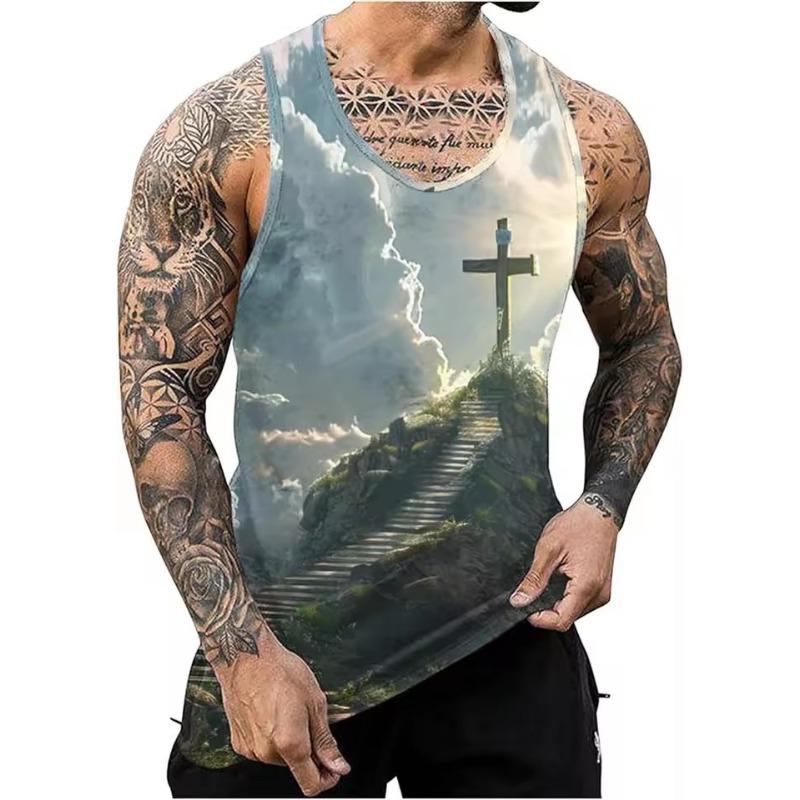 

Summer Cross Pattern 3D Print Men s Tank Tops Harajuku Printed Vest Fitness Gym Muscle Casual Sleeveless Men T-Shirt Vest S
