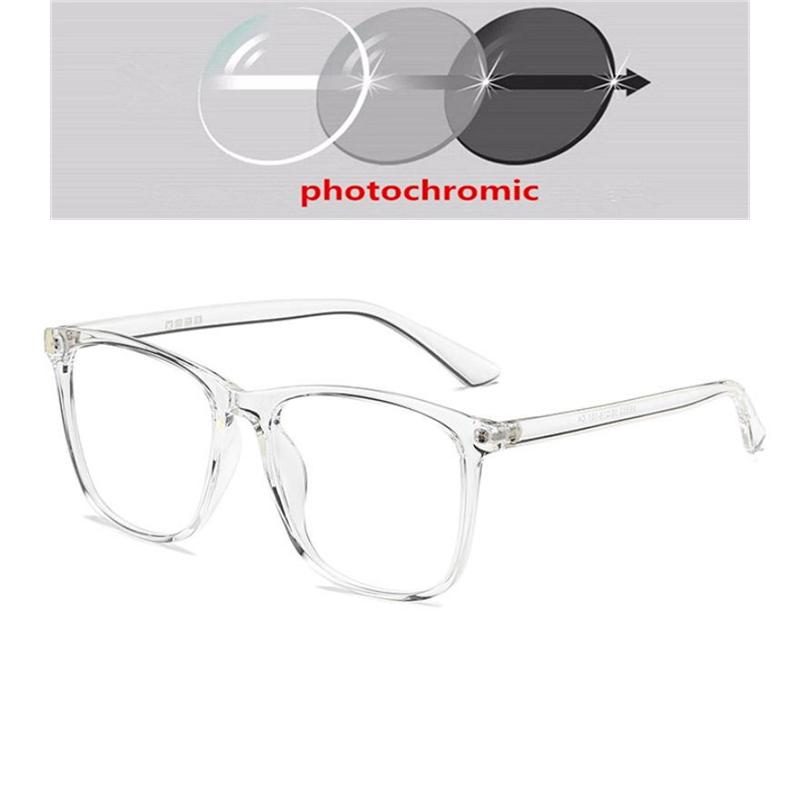 Anti-blue Light Unisex Prescription Eyeglasses Ultralight TR90 Photochromic Square Nearsighted Glasses 0 To -6 0