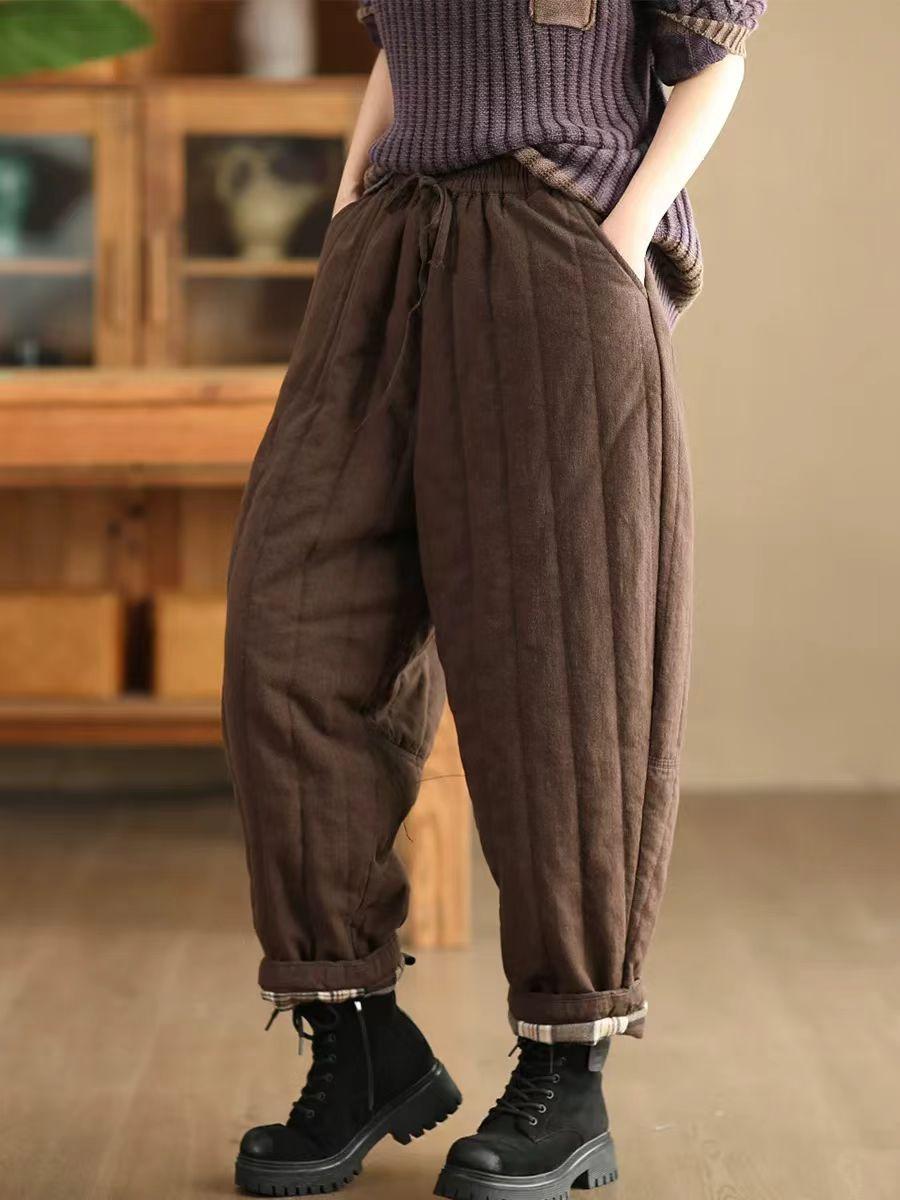 

Johnature Женские теплые брюки гаремы однотонные эластичная талия карманы брюки зимние свободные карманы длинные брюки XL кофейный