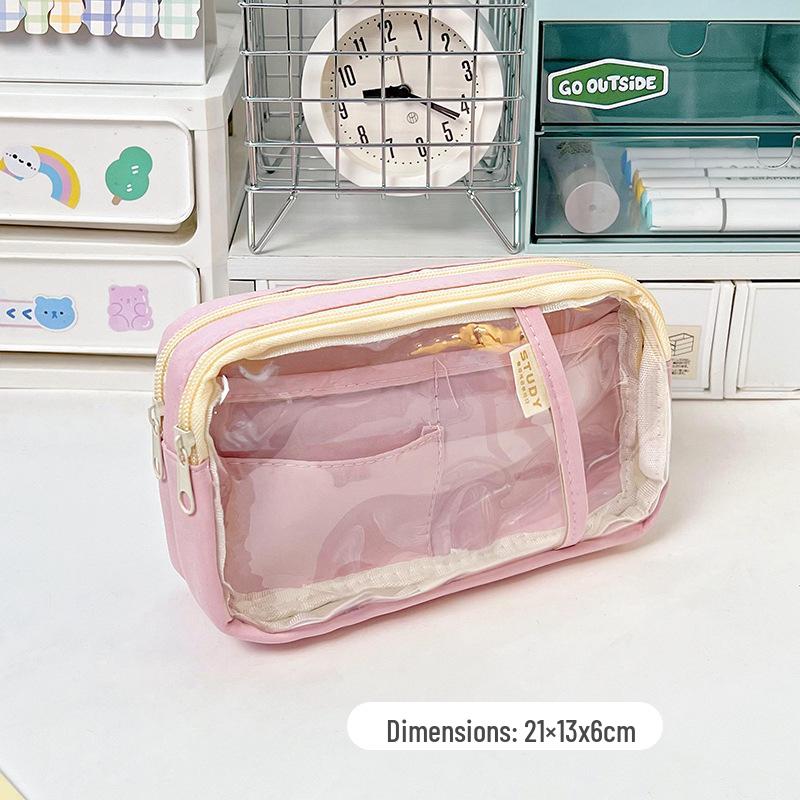 

Simple Large Capacity Double-Layer Transparent Pen Case for Middle & High School Students - Stationery Box for Boys & Girls