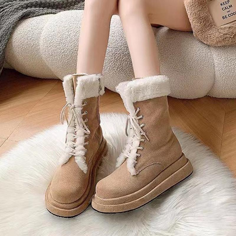 Winter New Trend Platform Flats Shoes Casual Short Plush Boots Suede Women Mid Calf Snow Boots Outdoor Trendy Warm Cotton Shoes