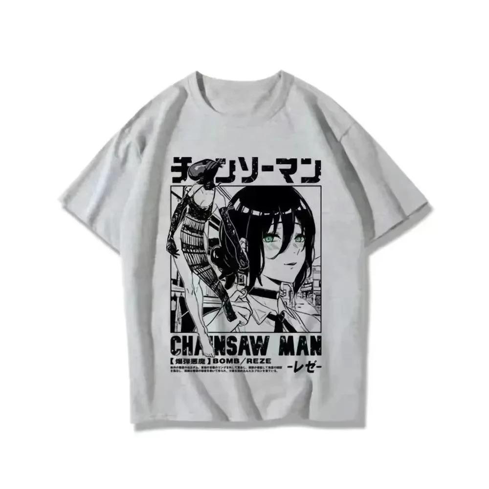 Chainsaw Man Reze & Bomb Devil Manga T-Shirt, Unisex Dark Fantasy Anime Streetwear Tee, 100% Baumwolle Lässiges Kurzarm Oberteil