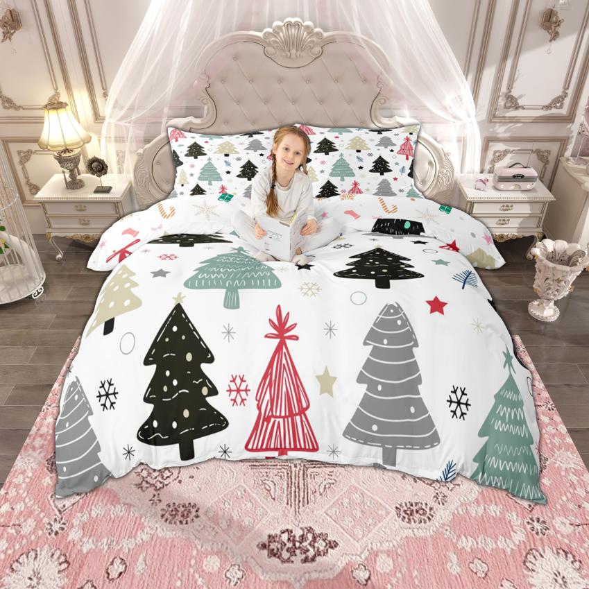 Homewish Kids Xmas Tree Duvet Cover Set For Boys Girls Merry Christmas Bedding Set Happy New Year Gifts Quilt Cover Set