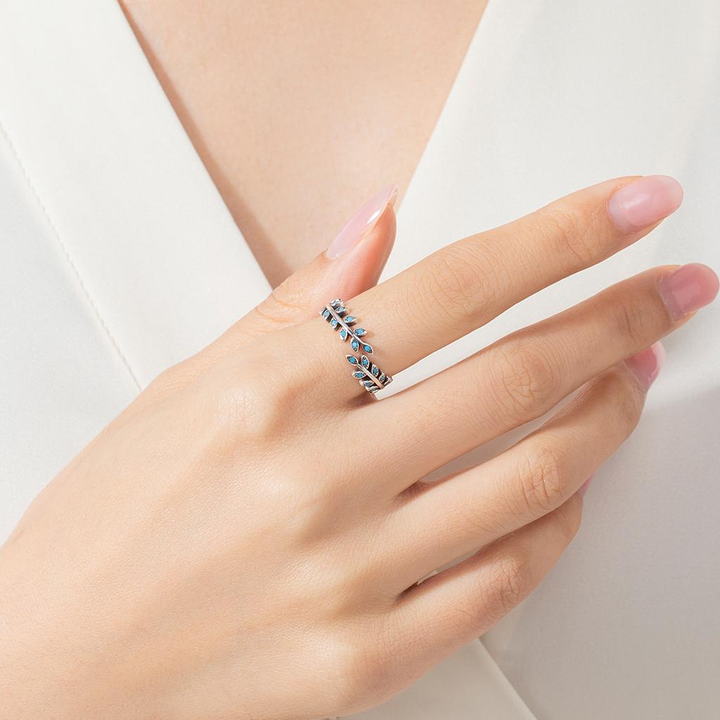 MODIAN Solid 925 Silver Luck Charm Leaf Adjustable Finger Ring Vintage Turquoise Trendy Fine Jewelry For Women Gifts
